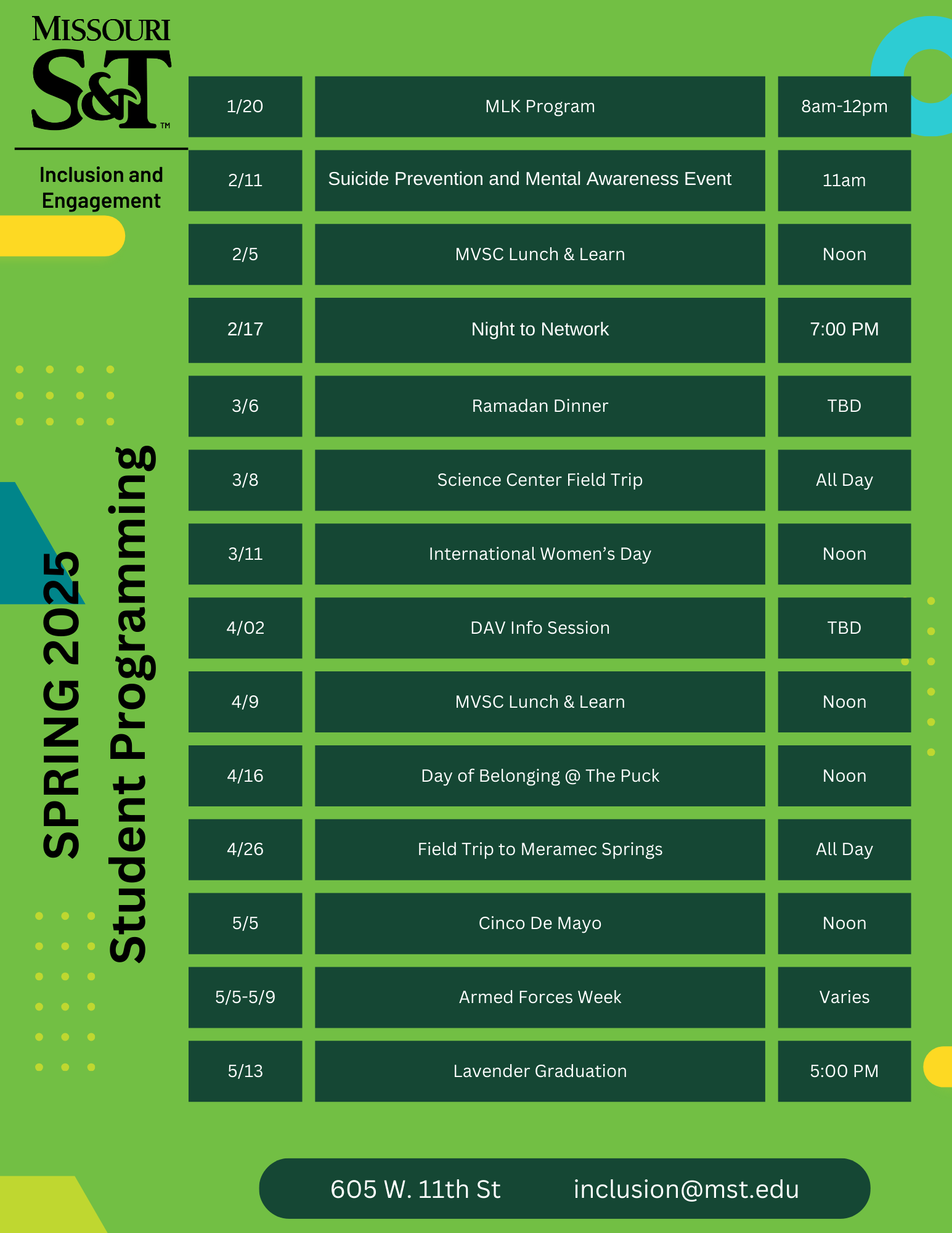 Spring 2025 I&E Program Schedule